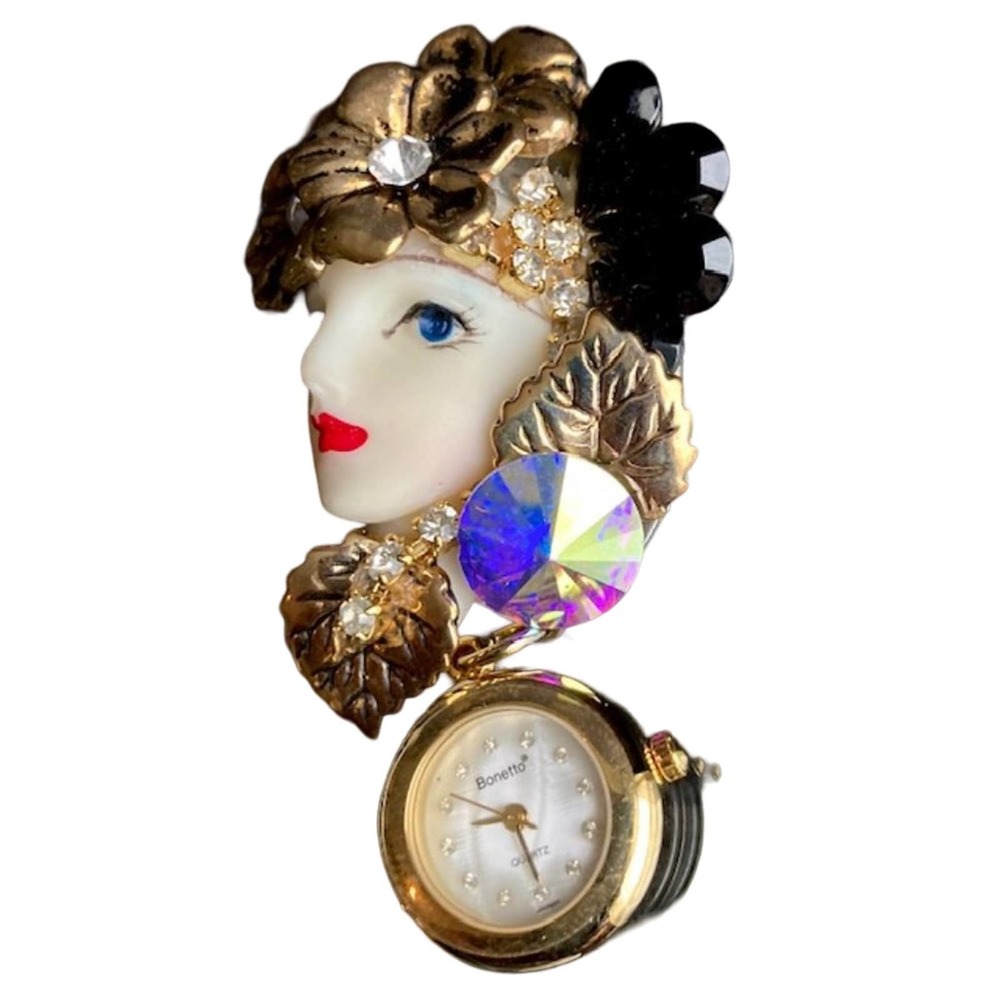 Vintage Fashion, Dangling Bonetto Pendant Watch with Mother of Pearl watch face